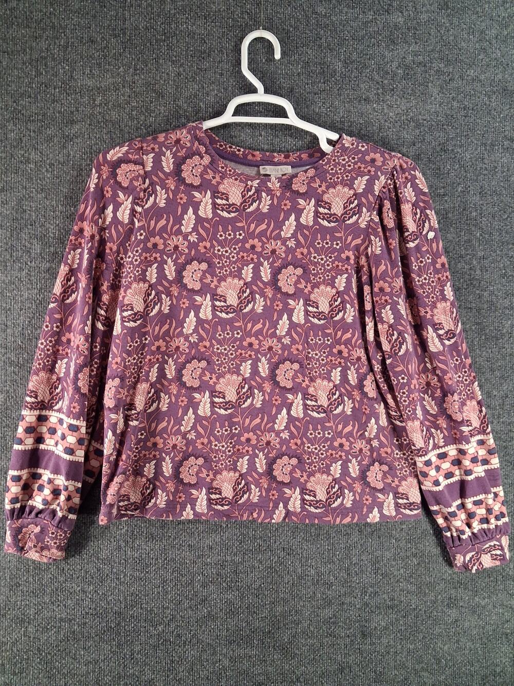 Elaine Rose Shirt Womens Large Long Sleeve Purple Floral